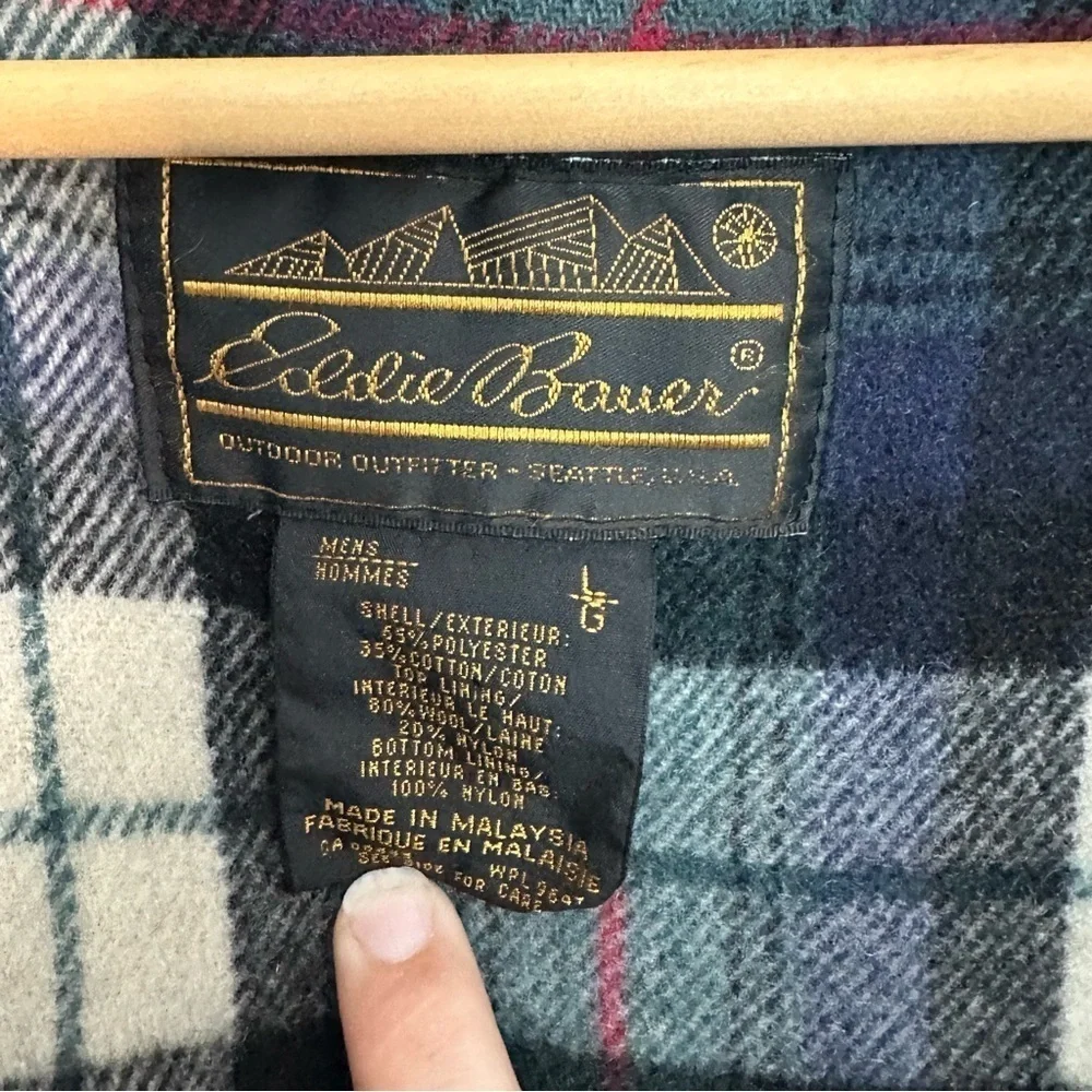 Eddie Bauer Vintage 90 Full Zip removable hood coat parka Large Navy wool Barn